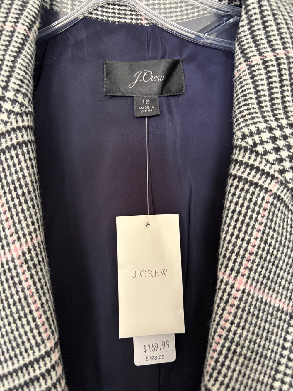 NWT J. Crew Glen Plaid Blazer with Subtle Pink Check - Picture 2 of 4